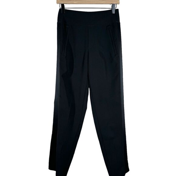 Athleta Endless Satin Side Stripe Pants Black Pull On Size 0 Style 782695 - Picture 1 of 9